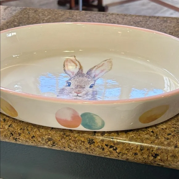Oval Easter Bunny Ceramic Serving Bowl - Picture 6 of 7
